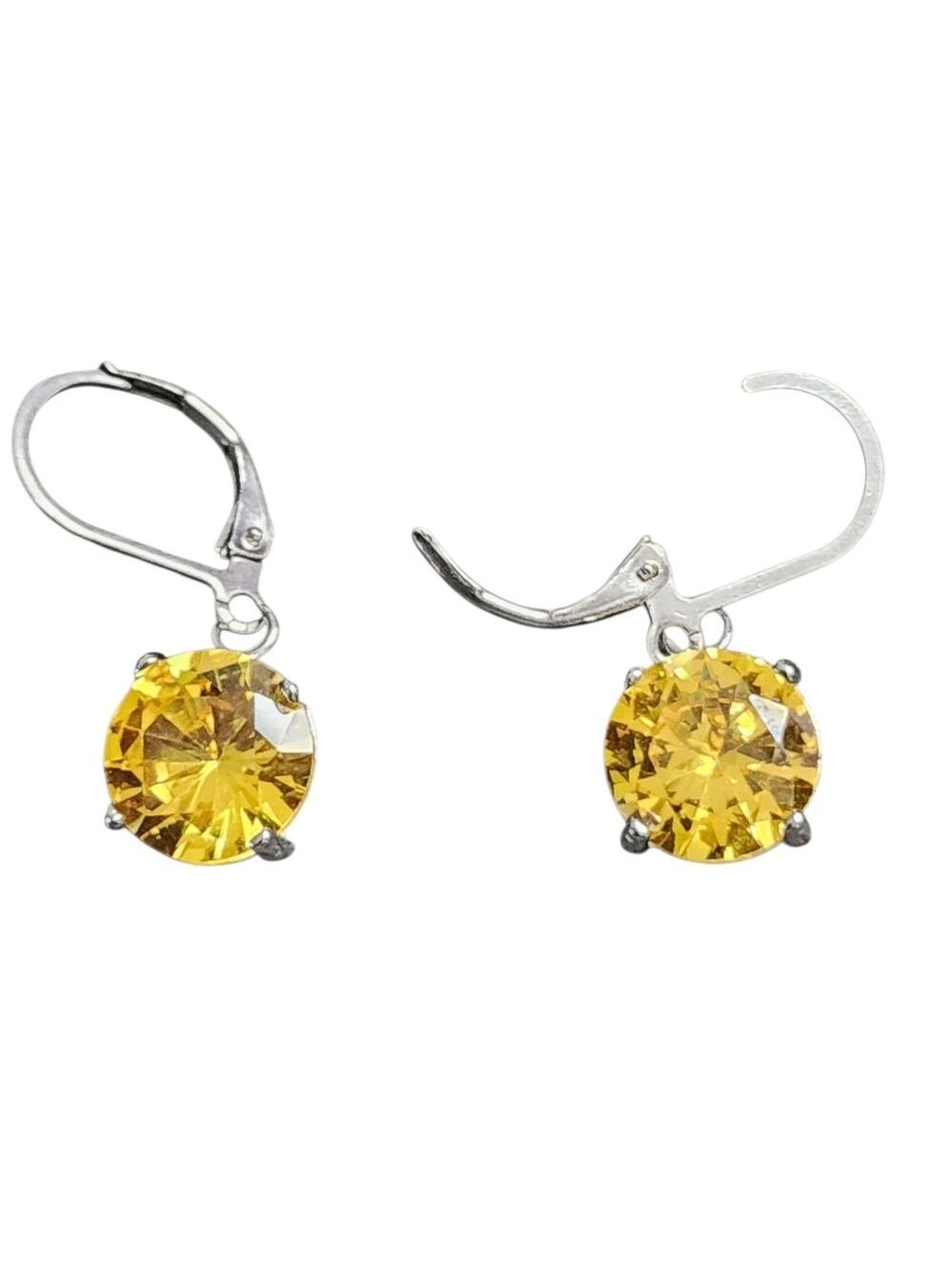 10mm Yellow Gemstone Silvertone Drop Earrings